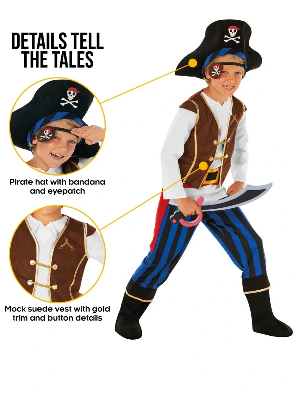 MORPH Blue Stripe Pirate Kids Halloween Costume kit Size large